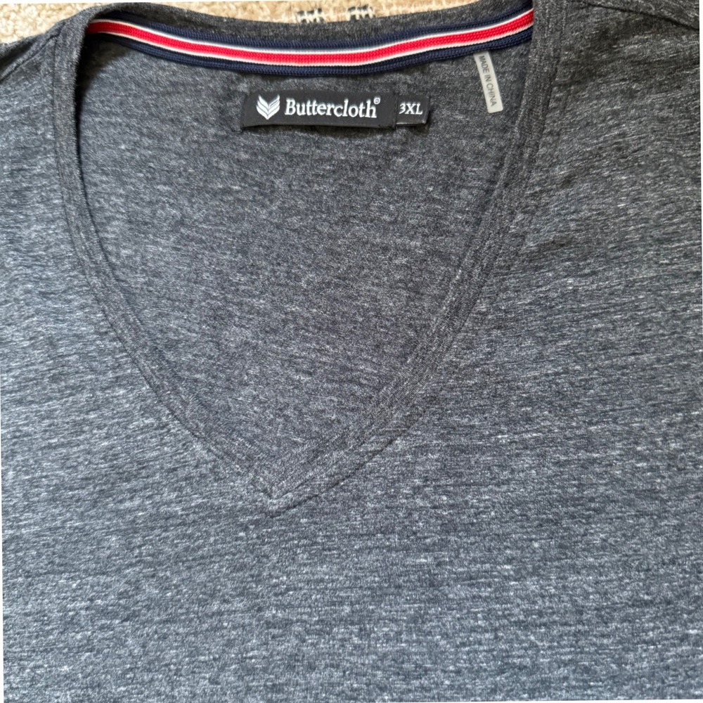 Buttercloth 3XL V-Neck Charcoal Gray Heather Minimalist Short Sleeve Men Shirt - Picture 3 of 9
